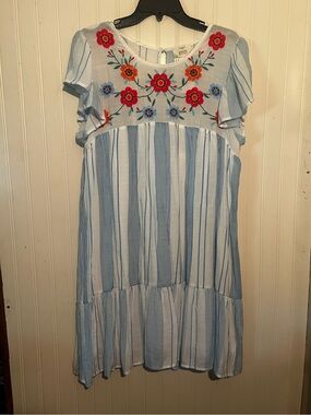 Floral Embroidered Striped Dress